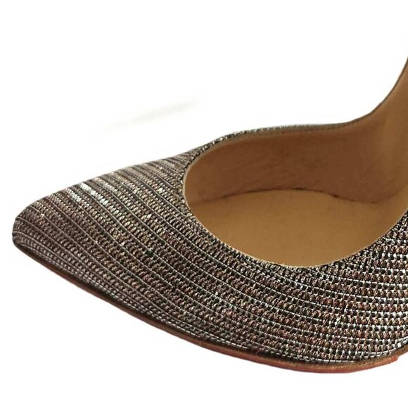 CHRISTIAN LOUBOUTIN METALLIC GLITTER NUDE DECOLTISH 85 NAPPA HEELS (38) - Picture 11 of 11